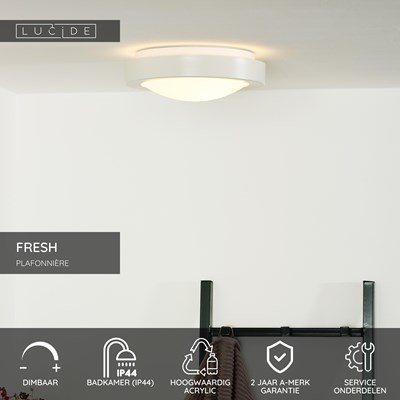 Lucide FRESH - Plafonnière Badkamer - Ø 27 cm - 1xE27 - IP44 - Wit